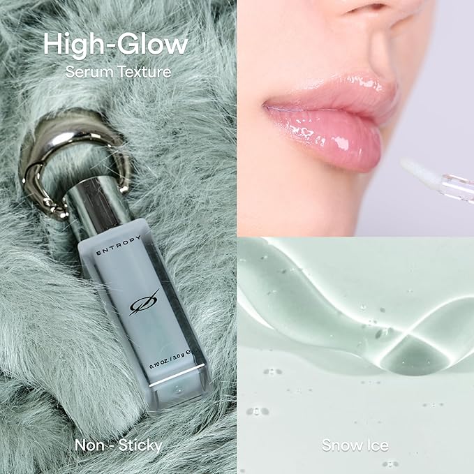 ENTROPY Makeup Charm Ultra Glossy Lip Serum, Nourish Lip Care with Amino Acid Complex, Hydrating, Cooling Care, Non-Sticky, High Shine Finish, Crystal Clear