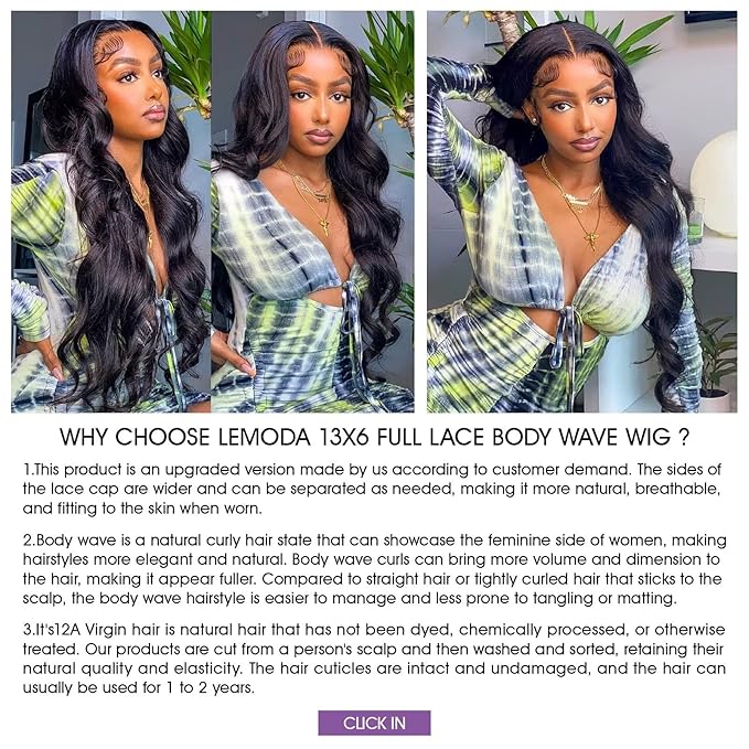 Lemoda 13x6 Full Lace Frontal Virgin Human Hair Wigs Body Wave 210% Density 15A 13x6 HD Transparent Lace Front Wigs 22inch Brazilian Body Wave Wigs