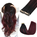 GOO GOO Tape in Hair Extensions Human Hair, 1/99 Balayage Jet Black to Red, 18inch 100g 40pcs, Skin Weft Seamless Invisible, Silky Straight with Thick Ends, Remy Human Hair