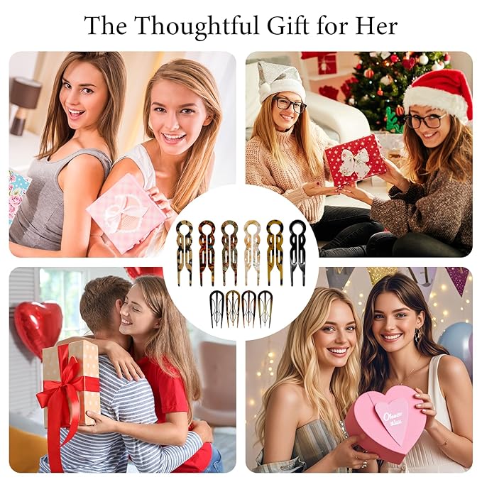 10 Pcs Prestige French Hair Pins for Women, Retro Acetate French Twist Hairpin Thin Thick Hair Clips Elegant Decorative U-shaped Hair Accessories for Updos Chignons & Buns