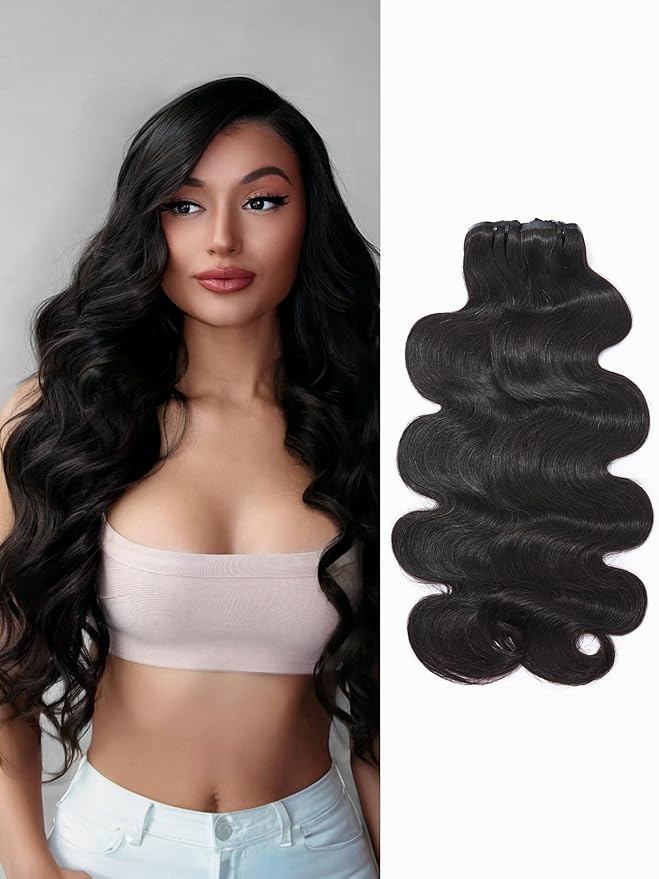 LUVME Invisible Clip in Hair Extensions,Body Wave 24 Inch 2 Pack 220g 12pcs Human Hair Invisible Clip ins Hair Extensions Natural Black Hair for Women