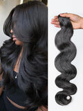 LUVME Body Wave Seamless 110g 7Pcs Clip in Hair Extensions Full Max with 24inch Remy Human Hair Extensions, Natural Black 100% Real Soft Hair
