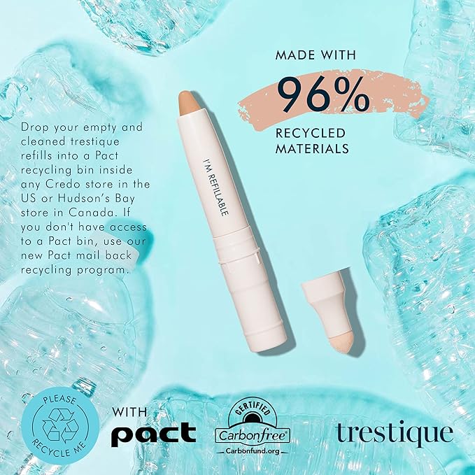 Trestique Concealer Crayon, Refillable Makeup Concealer With Built-In Blending Sponge, Sustainable Under Eye Concealer, Clean Beauty Concealer Makeup