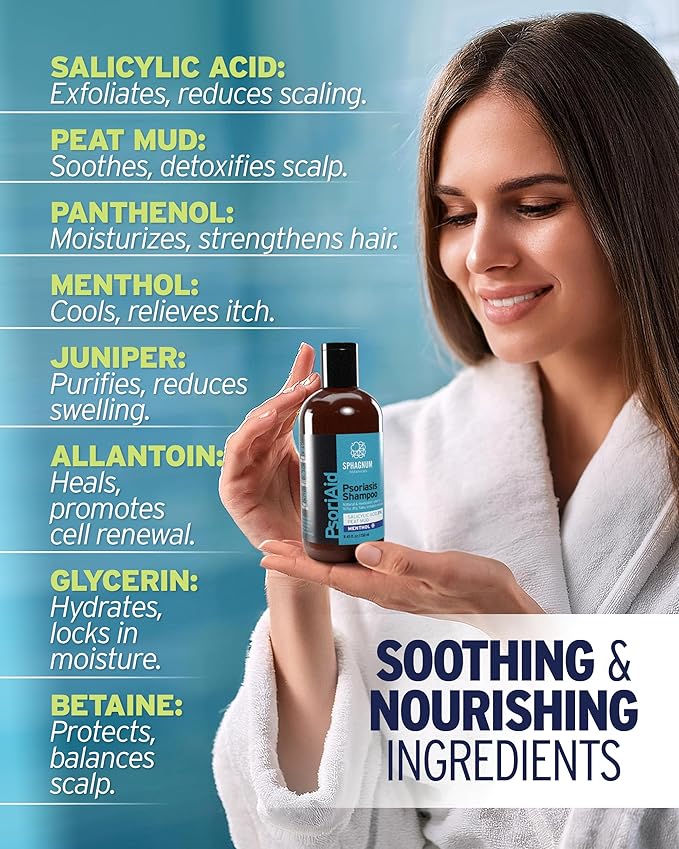 Sphagnum Botanicals Psoriasis Shampoo with Salicylic Acid - Natural Scalp Treatment for Dry, Itchy, Flaky Scalp with Menthol & Peat Mud – Sulfate-Free, Gentle Formula – 13.5 fl oz