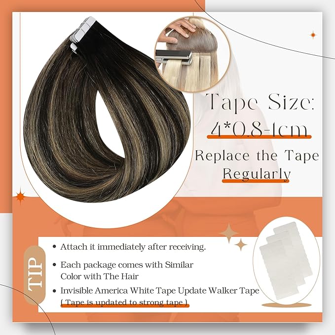 Full Shine Hair Extensions Tape in Color 1B Off Black Ombre 27 Blonde And 1B Tape in Hair Extensions Human Hair 18Inch Straight Remy Extension Seamless Skin Weft 100G 40Pcs