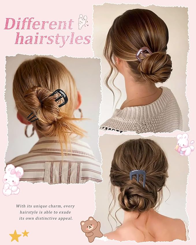 6 PCS French Hair Pins for Women, U-Shaped Hair Forks Stick for Bun Updo Chignons & French Twists, Strong Hold 3 Internal Teeth Hair Chopsticks Styling Accessories