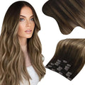 Moresoo Clip in Hair Extensions Human Hair Remy Dark Brown to Golden Brown with Dark Honey Blonde Balayage Human Hair Extensions Clip ins Remy Thick Pure Skin 135g/7pcs 16 Inch