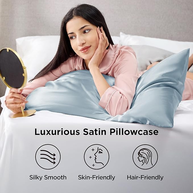 Bedsure King Size Satin Pillowcase Set of 2 - Celestial Blue Silky Pillow Cases for Hair and Skin with Envelope Closure, Similar to Silk Pillow Cases, Gifts for Women Men, 20x36 Inches, 2pcs