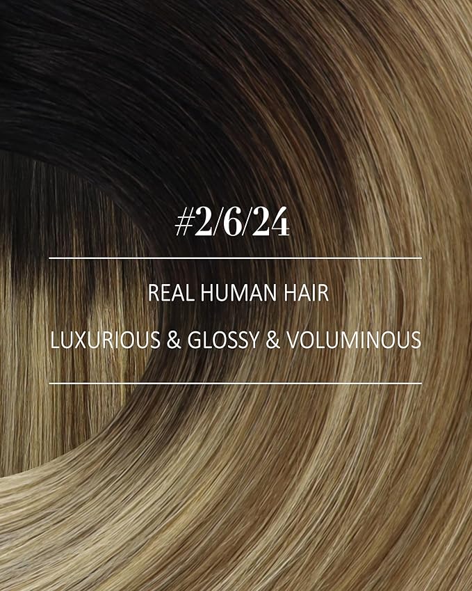 YoungSee Clip in Hair Extensions Balayage Dark Roots to Medium Brown with Blonde Hair Extensions Clip ins Balayage Brown Clip in Extensions Real Human Hair 100g 7pcs 20inch