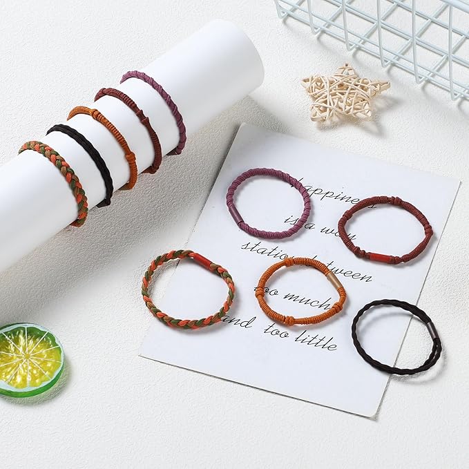 WantGor Boho Hair Ties, 10 PCS Hair Bands 4 Styles Neutral Hair Ties 2.36inch Cute Ponytail Holders Elastic Boho Hair Bracelets for Women Thick Thin Long Curly (Purple)