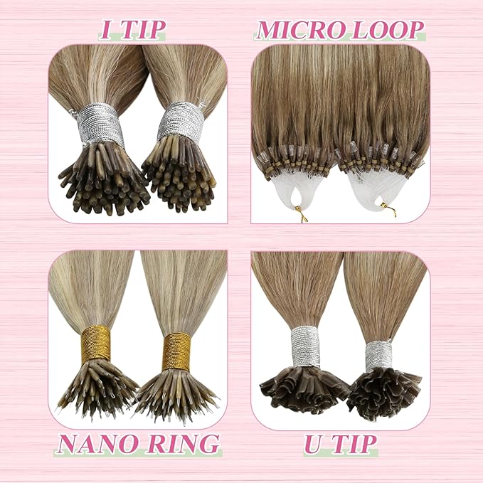 YoungSee Utip Hair Extensions Human Hair Balayage Light Brown Ombre Platinum Blonde U Tip Keratin Hair Extensions for Natural Looking Ktips Extension Real Human Hair Ombre Silky Straight 16In 1G/S 50G