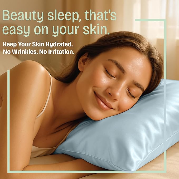 BLISSFORD Satin Pillowcase with Zipper, for Hair and Skin Care, Feels Soft and Cool Like a Silk Pillowcase, Satin Pillow Cases 2 Pack, Slik Pillow Cover, Baby Blue - Standard Size, Set of 2