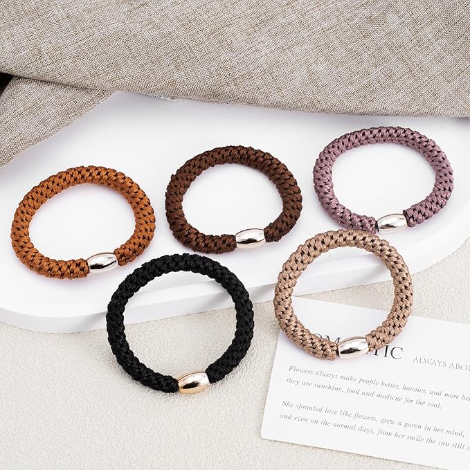 10 Pcs Hair Tie, Ties for Thick Hair, Elastic Bracelet Hair Ties with Strong Hold, Classic Thick Braided Hair Tie Bracelets for Women, Soft Hair Ties for Ponytail (Multicolor)