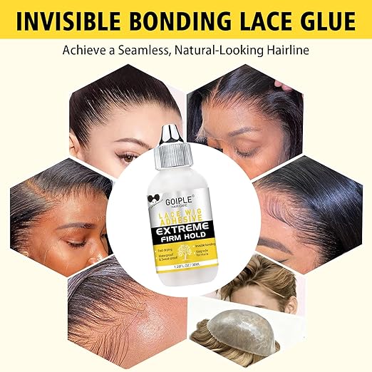 Wig Glue for Lace Front Wigs, Waterproof Lace Front Wig Adhesive & Silicone Applicator for Wigs, Strong Hold Transparent Lace Glue Edge Band for Hair Replacement Invisible Hair Bonding Adhesive(4PCS)