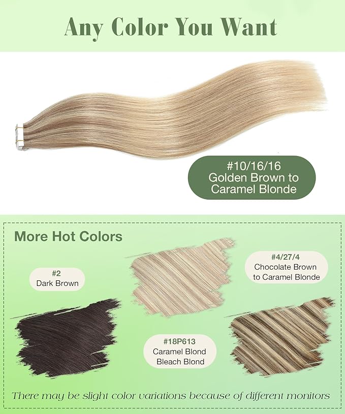 SURNEL Tape in Hair Extensions Human Hair 14 inch Golden Brown Highlighted Fading to Golden Blonde Tape in Hair Extensions 20pcs 50g(#10/16/16-14)