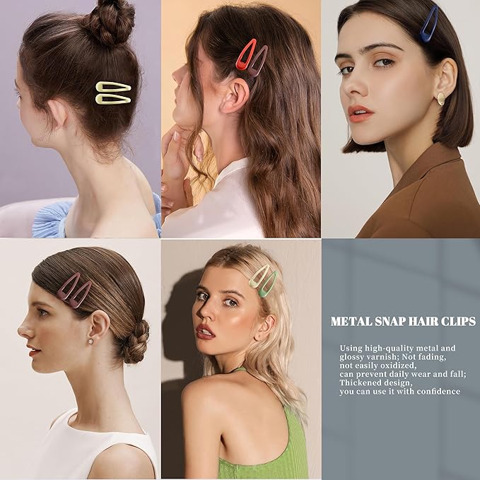 20 PCS Metal Snap Hair Clips Water Drop No Slip Barrettes for Women Bright Small Hair Clips For Thick And Thin Fine Hair,Green Red Brown Yellow Dark Blue,1.97 x 0.5 In.
