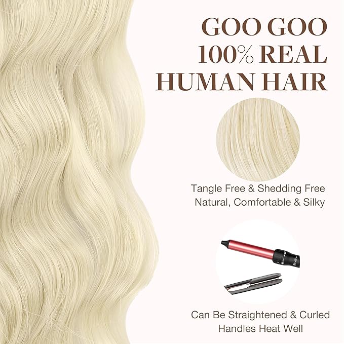 GOO GOO Tape in Hair Extensions Human Hair, 1000 Pure Platinum Blonde, 24inch 50g 20pcs, Skin Weft Seamless Invisible, Silky Straight with Thick Ends, Remy Human Hair