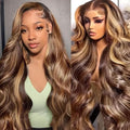 Human Hair Wig Ombre 13x6 HD Lace Front Wigs Human Hair Highlight Wig 220 Density Body Wave Wig Pre Plucked P4/27 Colored for Women Honey Blonde Lace Front Wig 22 Inch