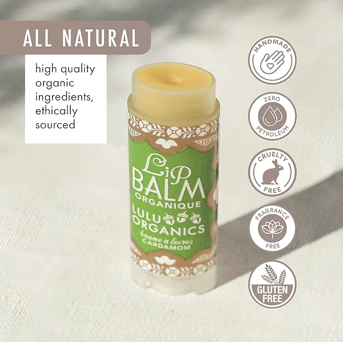 Natural Lip Balm, Nourishing and Moisturizing Premium Lip Care, Handmade Hydrating Lip Balm, Lip Treatment for Dry and Cracked Lips, Repairing and Fragrance Free - Cardamom - 0.15oz