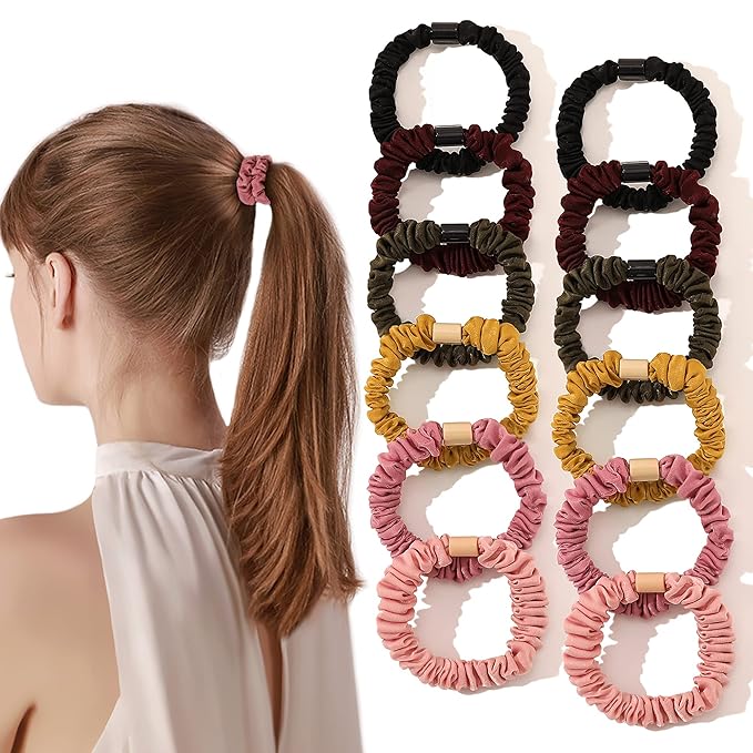 Silk Hair Ties Scrunchies - Small Mini Scrunchy for Women Thick Hair Accessories Cute Soft No Slip Hair Elastics Ponytail Holder for Curly Hair No Damage Hairties Gift for Girls