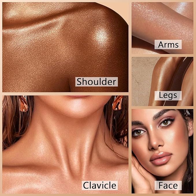 Body Shimmer Oil Liquid Illuminator Highlighter Waterproof Long Lasting Moisturizing Bronze Luminizer Glow For Face (Glistening Bronze, Body Oil)