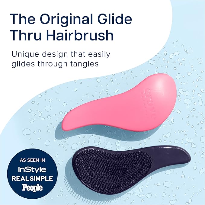 Crave Naturals Glide Thru Hair Brush - Detangler Brush for Curly, Straight, Wet or Dry Hair - Gentle Detangling Brushes for Adults, Kids, Toddlers - Hair Accessories for Women, 7.5x3 - Pink