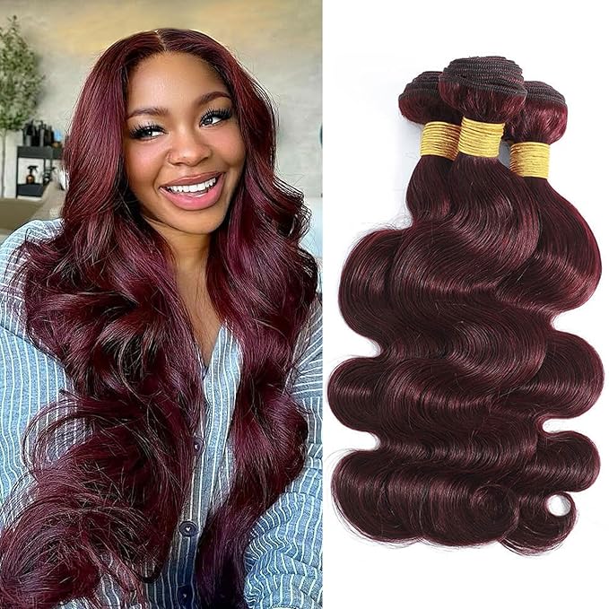 99J Human Hair Bundles Body Wave Burgundy Dark Red Wine Color Body Wave Bundles 100% Real Human Hair And True To Length 10 12 14 Inch 3 Pcs/Pack
