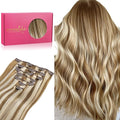 WENNALIFE Clip in Hair Extensions Real Human Hair, 22 Inch 120g 7pcs Ash Brown with Platinum Blonde Highlights Hair Extensions Clip in Human Hair Remy Straight Natural Extensiones