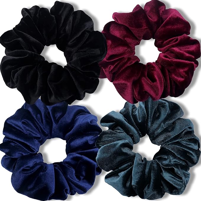 IVARYSS Extra Large Scrunchies for Women's Thick Hair, Premium Velvet Soft Jumbo Scrunchy, XL 6 inch Big Elastic Band Hair Accessories, 4 Pack, Dark