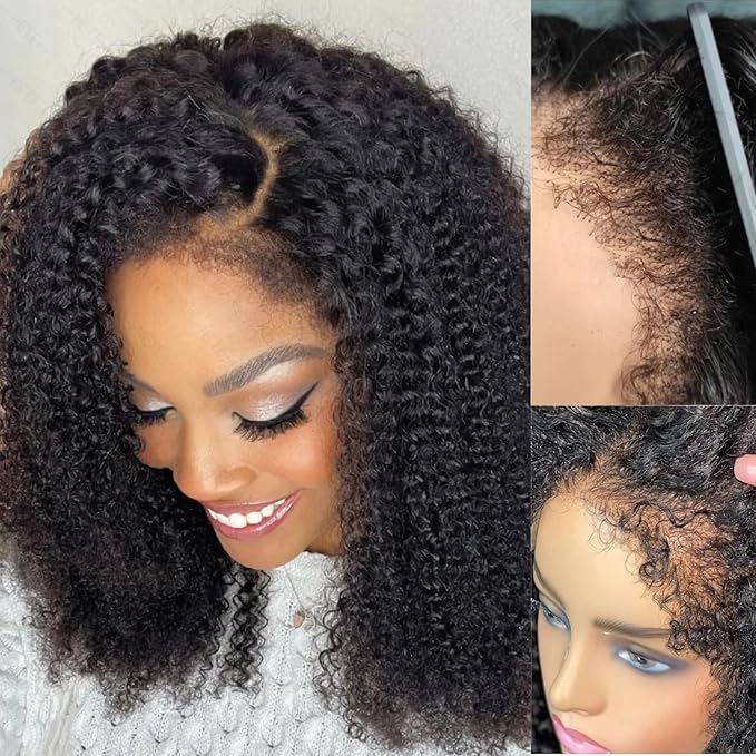 Julia Hair Bye Bye Knots 4C Kinky Curly Glueless Natural Hair Wig 7x5 Pre Cut HD Lace Front Kinky Edges Hairline Wig Pre Bleached Pre Plucked Virgin Hair with Baby Hair for Black Women 20 Inch