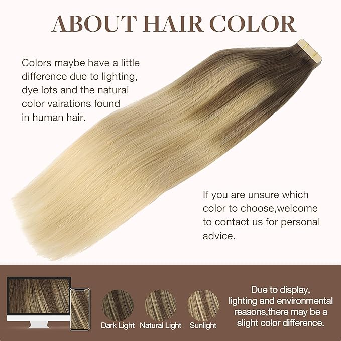GOO GOO Tape in Hair Extensions Human Hair, 4/18 Balayage Chocolate Brown Highlighted Dirty Blonde, 22inch 100g 40pcs, Skin Weft Seamless Invisible, Silky Straight with Thick Ends, Remy Human Hair