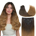GOO GOO Clip in Hair Extensions Real Human Hair, Remy Human Hair Extensions Clip ins for Women, Natural Human Hair, 20inch 120g 7Pcs, 1D/2C/4E Chocolate Dip Color Melt