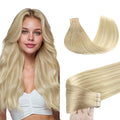 GOO GOO Tape in Hair Extensions Human Hair, 18ET90A Natural Blonde Balayage, 20inch 50g 20pcs, Skin Weft Seamless Invisible, Silky Straight with Thick Ends, Remy Human Hair