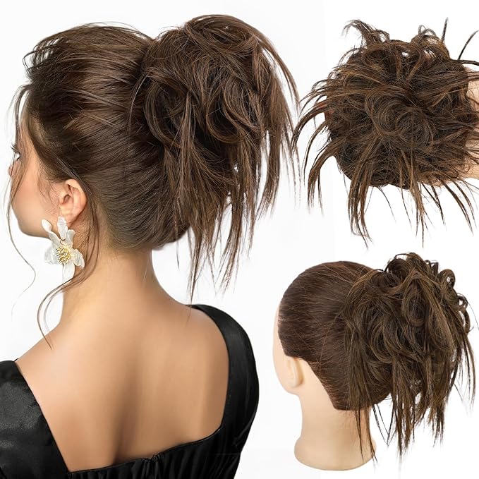HMD Tousled Updo Messy Bun Hair Piece Hair Extension Ponytail With Elastic Rubber Band Updo Bun Synthetic Hairpieces for Women