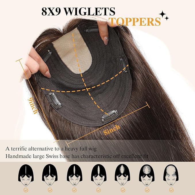 YAMI Hair Toppers for Women Real Human Hair Topper with Bangs Skin Scalp Hairpieces for Women with Thinning Hair Cover Hairloss (Medium Brown,15inch)