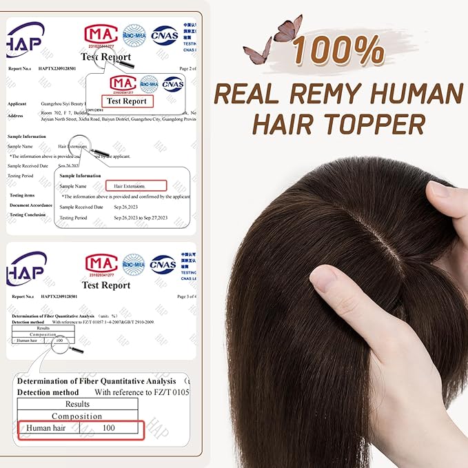 Rich Choices Real Human Hair Toppers for Women With Bang 100% Remy Human Hair Topper for Thinning Hair Clip in Silk Base Hair Topper 10 Inch #2 Dark Brown