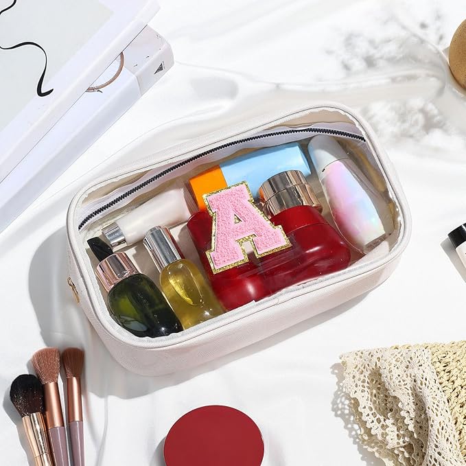 YOOLIFE Initial Birthday Gifts for Kids Travel Toiletry Bag Birthday Gifts for Girls Kids Clear Makeup Bag Preppy Cosmetic Bag for 3 4 5 6 7 8 9 10 11 12 13 Year Old Girls White K