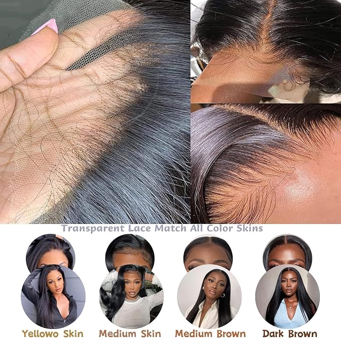 38 Inch 13x6 Straight Lace Front Wigs Human Hair 200 Density HD Transparent Lace Frontal Human Hair Wigs for Women Glueless Wig Pre Plucked Natural Color