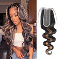 P1B/30 2x6 HD Lace Closure Body Wave Human Hair Highlight Brown Black Color Transparent Lace Closure 2x6 Long Deep Middle Part 100% Raw Virgin Human Hair 22 Inch 150% Density