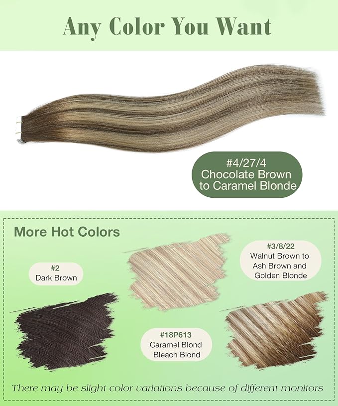 SURNEL Tape in Hair Extensions Balayage Chocolate Brown to Caramel Blonde Tape in Extensions Human Hair 16 inch 20pcs 50g(#4/27/4-16)