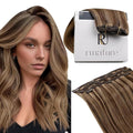 RUNATURE Real Hair Extensions Clip in Human Hair, Remy Clip in Hair Extensions Real Human Hair, Tangle-free Soft Natural Hair for Women, 12 Inch 50g 3pcs #3P12 Walnut Brown Highlight Blonde