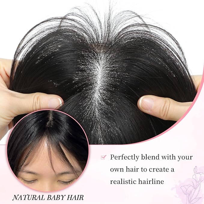 Fine Plus 16Inch Hair Toppers for Women Real Human Hair – Mono Base 3"x5", Natural Black Virgin Quality, for Thinning Crown & Wide Parting, Lightweight & Breathable, Add Volume Can Be Curled