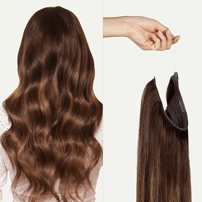 Luxy 100% Remy Human Hair – Halo Clip-In Hair Extensions –Natural Looking Volume & Length - One-Piece - Easy 5-Min Application 140 grams 16" Chocolate Brown Balayage