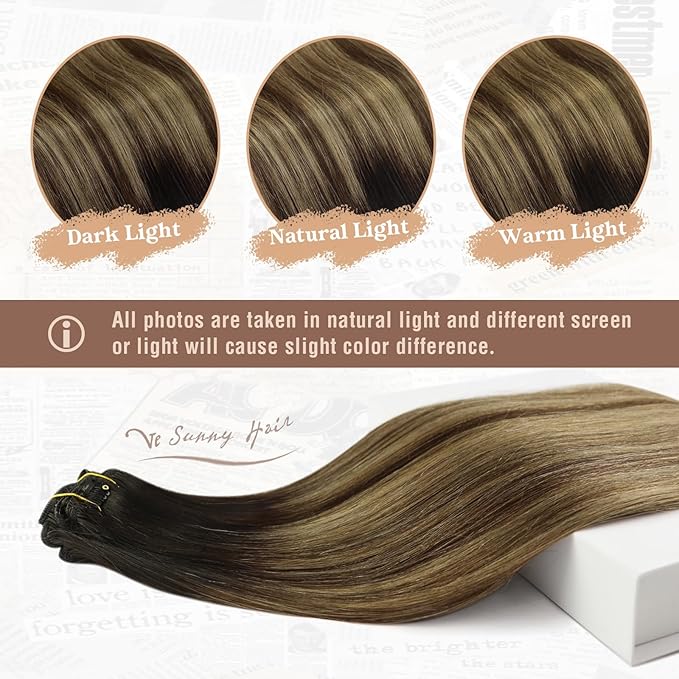 Ve Sunny 24 Inch Hair Extensions Real Human Hair Clip ins Balayage Clip in Hair Extensions Remy Hair Extensions Clip ins for Daily Use 120g