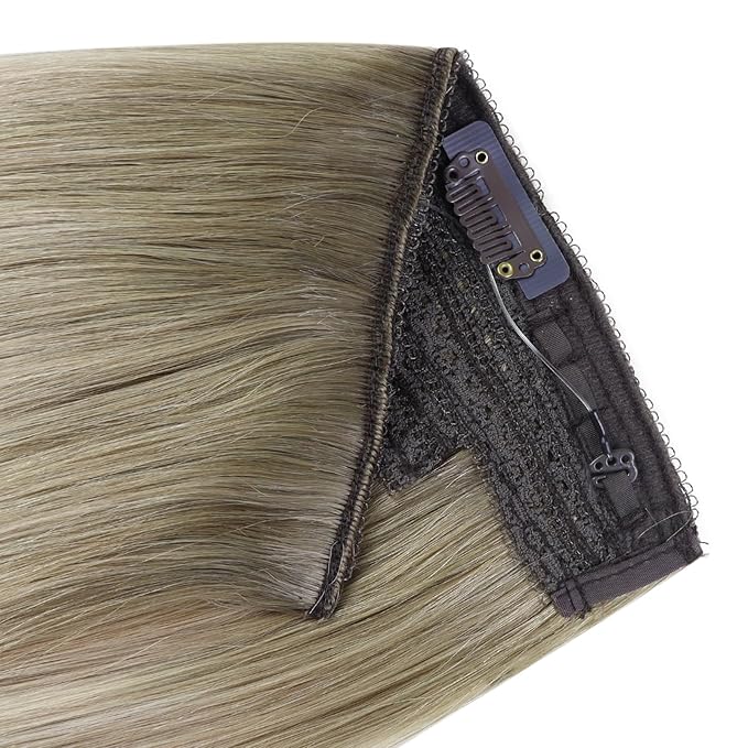 YoungSee 120G Wire Hair Extensions Human Hair Ombre Hair Extensions Invisible Wire Balayage Ash Blonde Ombre Platinum Blonde Fish Line Extensions 18Inch