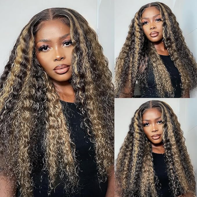 bangjazz 26 Inch Deep Wave Lace Front Wigs Human Hair Fb/27 180% Density 13x4 HD Lace Frontal Wigs Human Hair Pre Plucked Ombre Lace Front Wig Balayage Highlight Glueless Wigs for Women