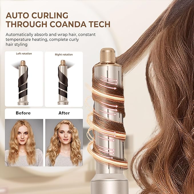 Ukliss 8 in 1 Hair Dryer Brush & Multi Hot Air Styler–Foldable 110,000 RPM Blow Dryer Brush Tool Set with Diffuser Auto-Wrap Curler for Fast Drying Curling Straightening Hair Daily Styling