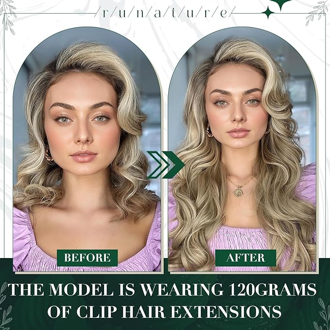 RUNATURE Human Hair Clip in Extensions, Remy Clip in Hair Extensions, Real Natural Human Hair for Short Hair Soft Straight 10 Inch 50g 3pcs #8P60 Light Brown Highlight Platinum Blonde