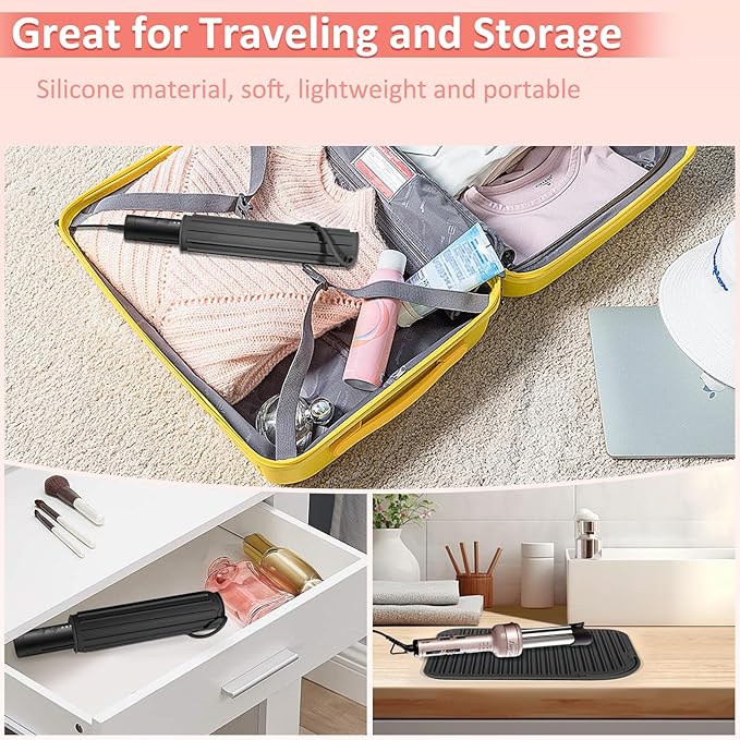 Quccefods Heat Resistant Mat Large Silicone Hot Hair Tools Holder for Curling Irons Flat Iron Hair Straightener Mat Portable Vanity Pad Accessories/Organizer