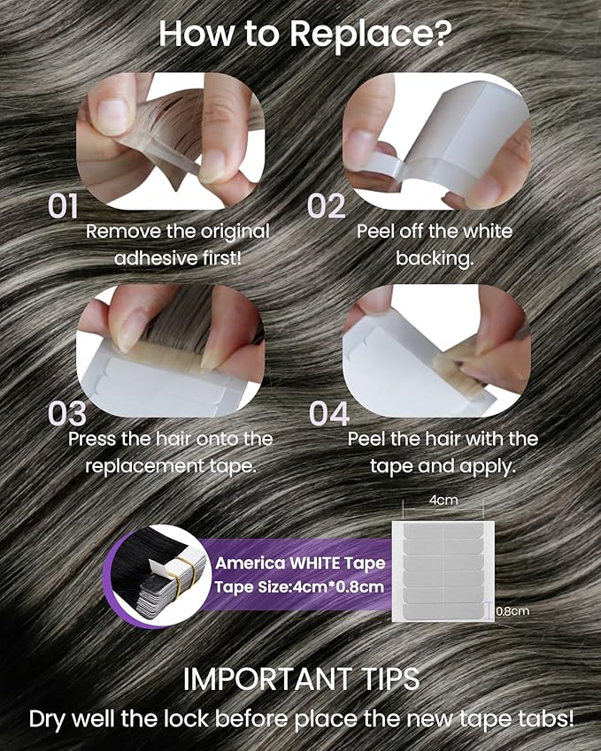 LaaVoo Tape in Hair Extensions Human Hair Ombre Hair Extensions Tape in Balayage Black to Silver Grey Tape on Human Hair Extension Seamless 18inch 20pcs 50g